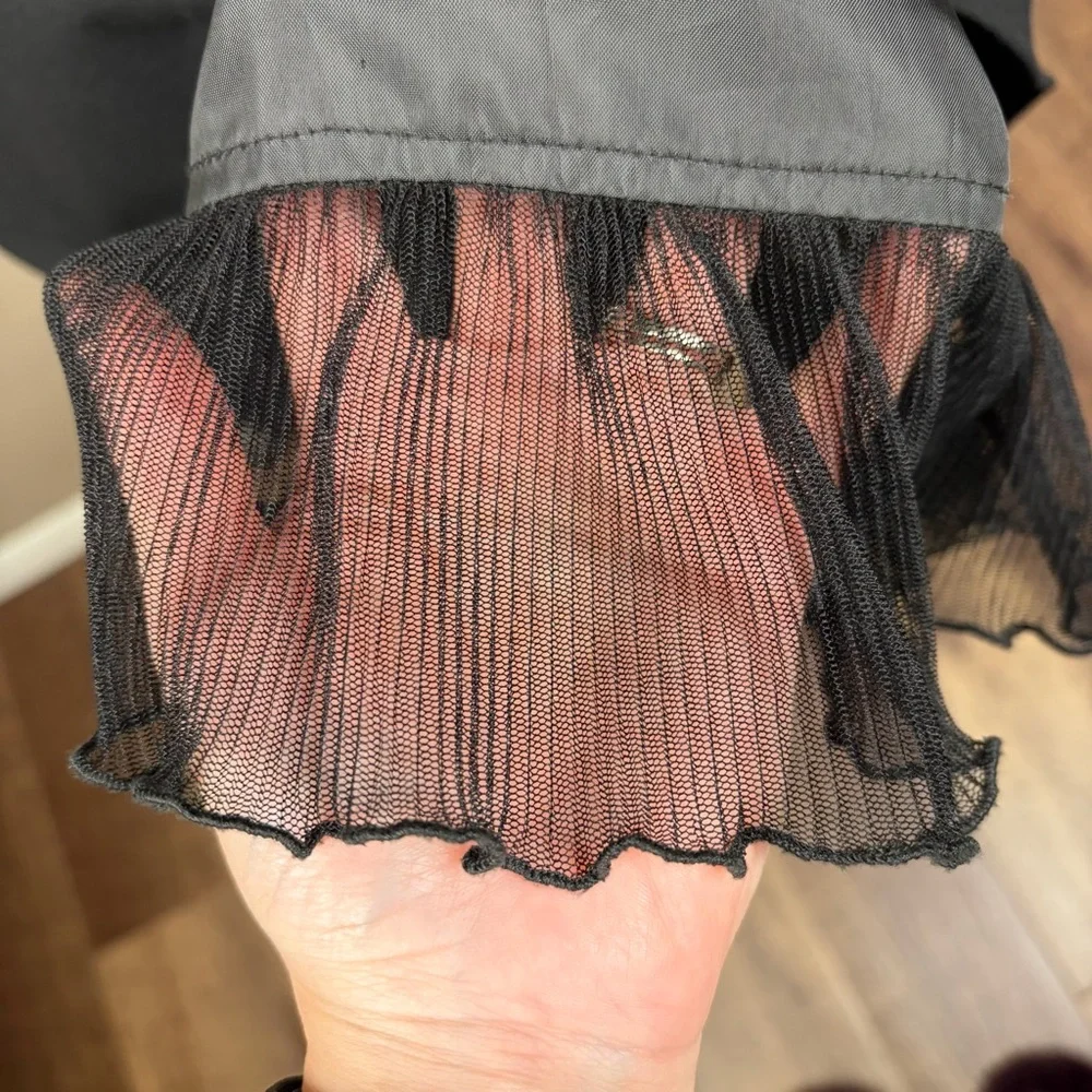 Vintage T. Garment Black Midi Skirt Asymmetrical Mesh Trim Y2K Office Goth L EUC